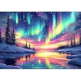 MXJSUA Aurora Diamond Painting Kits for Adults, 5D River Diamond Art Kits for Beginners, DIY Full Drill Paint with Diamond, Home Wall Decor 30x40cm - Image 1