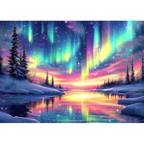 MXJSUA Aurora Diamond Painting Kits for Adults, 5D River Diamond Art Kits for Beginners, DIY Full Drill Paint with Diamond, Home Wall Decor 30x40cm
