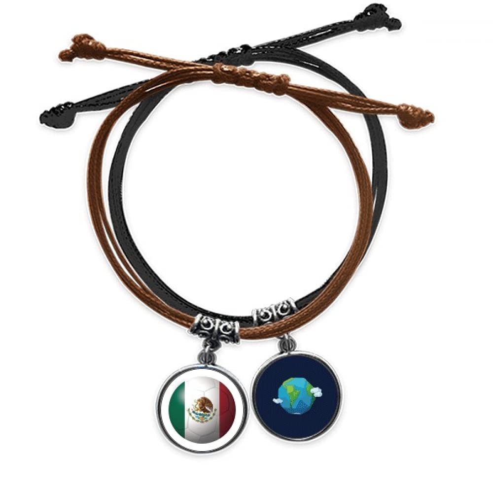 Pulsera de México con bandera nacional de cuero trenzado ajustable para aficionados 3