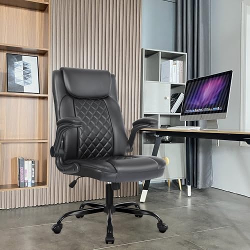 Image of Misolant Office Chair, Executive Desk Chair Big and Tall, Comfortable Executive Chair with Flip Up Armrest, High Back Computer Chair with Adjustable Height, PU Leather Office Chair