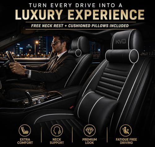 Image of KVD AUTOZONE Heavy Nappa Leather Luxury Car Seat Cover Compatible with Honda Brv Black + Silver Free Pillows and Neck Rest Set (5 Year Warranty) - Dz015 /7