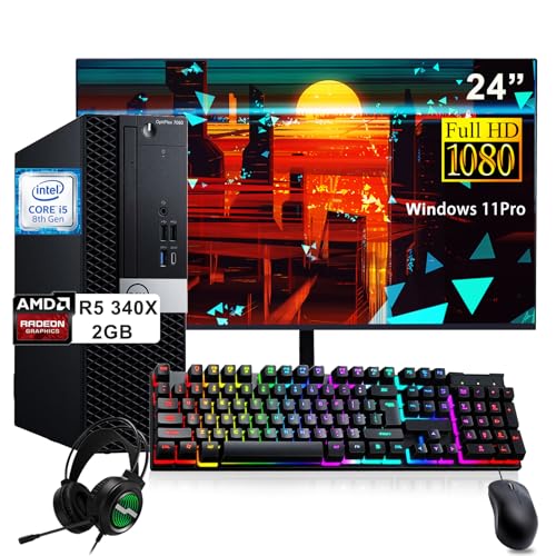 Image of Dell Optiplex 7060 SFF Desktop Computer PC with 24 inch FHD Computer Monitor, RGB Headset, AMD Radeon R5 340X 2GB, Core i5-8500 3.0GHz, Keyboard, Mouse, 16GB RAM, 512GB SSD, Windows 11 Pro(Renewed)