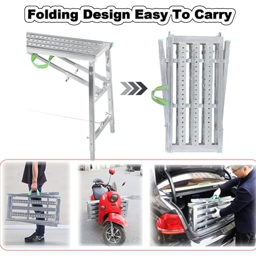 Plataforma de andamio Ajustable con trampilla, Escalera Plegable de Acero portátil con Superficie Antideslizante, Capacidad de 400 kg (882 lbs), Altura Ajustable para Mantenimiento del hogar