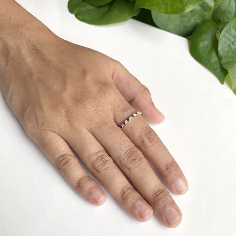 2 mm Wide Blue Sapphire & White Diamond Full Eternity Ring For Women, 14k Gold Finish Blue Sapphire Anniversary Wedding Band, Ladies Alternate Diamond Ring