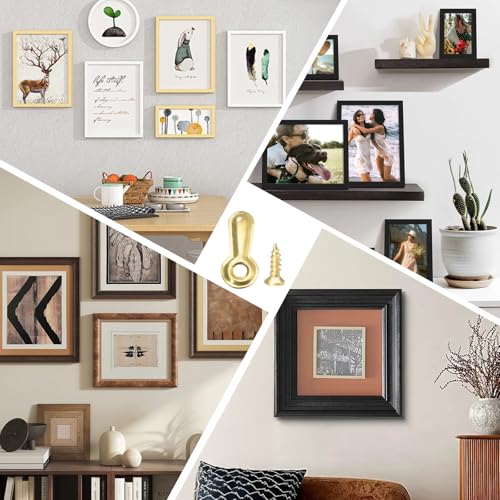 Image of Bonsicoky 100 Pack Metal Picture Frames Turn Button Fasteners with 100 Pieces Screws - Frame Picture Hardware Backing Clips for Hanging Pictures, Photos - Gold