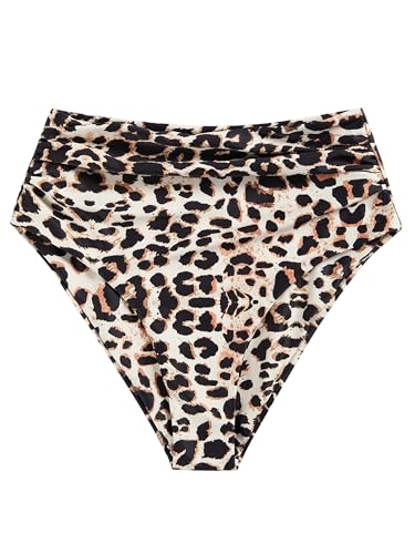 Image of ZAFUL Women High Waisted Bikini Bottoms Ruched Swimsuit Bottom Tummy Control Bathing Suit Bottoms