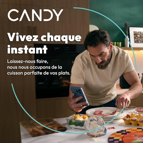 CANDY - Four Encastrable à Chaleur Pulsée - Pyrolyse/Hydrolyse, 6 Niveaux de Cuisson, A++, Cavité XXL (78L), Ouverture & Fermeture Douces, Noir - Interface 100% Tactile - 59,5 x 59,5 x 56,8 cm