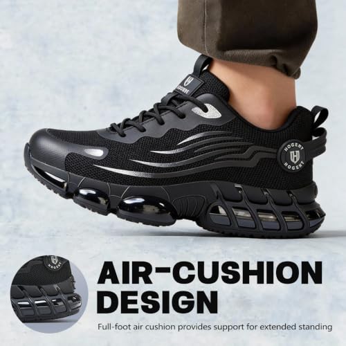 Image of Hogent Steel Toe Shoes for Men, Cushioned Safety Work Sneakers | Steel toe, anti-puncture Kevlar midsole, wear-resistant outsole, cushioned breathable mesh, sporty work daily shoes