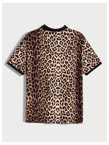 SweatyRocks Men's Leopard Print Polos Shirts Vintage Short Sleeve Golf Shirt2