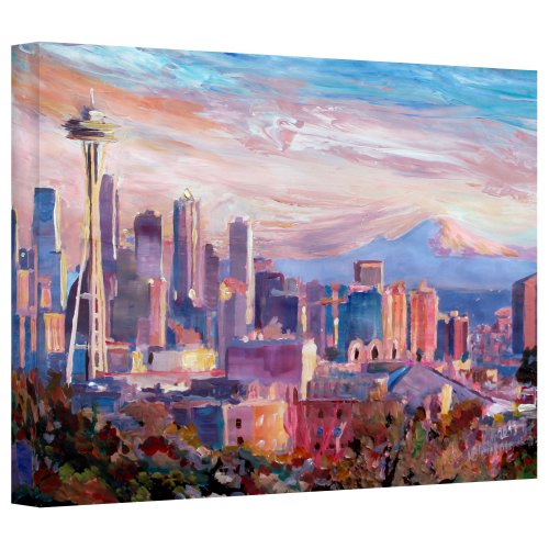 Markus Bleichner - Lienzo Envuelto en galería, diseño de Paisaje de Seattle Skyline con Aguja de Espacio, 16 by 24"