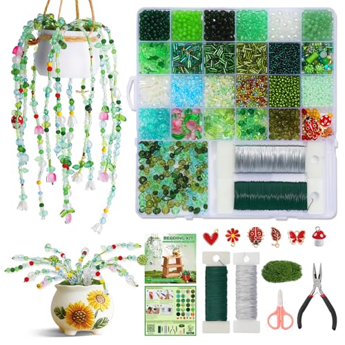 GarfxG Beaded Plant Kit Green Glass Beads Plants Kit Forever Plant Beads Green Beads with Step by Step Instructions Video Tutorials DIY Making Tools for Home Decor Jewelry Making DIY Craft