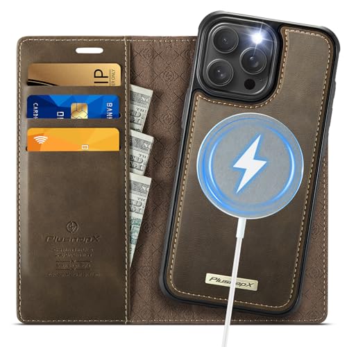 Image of Wallet Case for iPhone 13 Pro Compatible with Magsafe, 2-in-1 PU Leather Flip RFID Blocking Card Holder Stand Shockproof Magnetic Detachable Cover for iPhone 13 Pro Case 6.1 inch, Brown