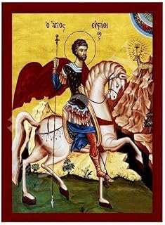 Saint Eustathius Greek Orthodox Icon, Handmade, 2.76x3.94 in (7x10 cm) | ready to hang wall hanging — for prayer corner, home altar or icon shelf — christian gift for baptism, wedding or name day