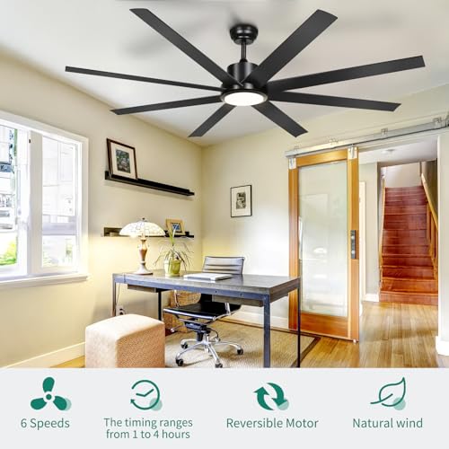 YITAHOME 72 Inch Ceiling Fans with Lights and Remote Control for Indoor, Reversible Quiet DC Motor, 8 Blades with 6 Speed, Modern Ceiling Fans for Living Room - Black thumbnail 5