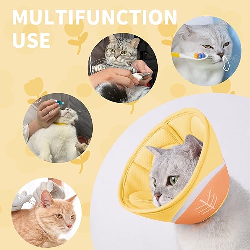 Image of Soft Cat Recovery Collar, Adjustable Cone After Surgery for Kittens, Yellow, M