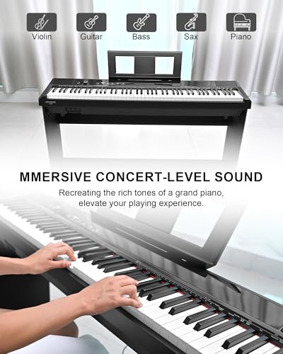 Image of S-200 88-Key Weighted Digital Piano keyboard, Full-size Hammer Action Electric piano for Beginners, 8 Timbres, 128 Rhythms, 31 Demo Songs with Dual Headphone Jack, Triple Pedal, USB
