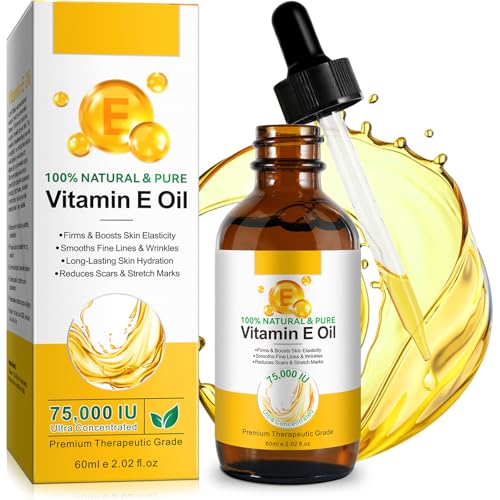 Vitamin E öl Bio für Kosmetik - 75 000 IU Ultra-Concentrated | 100% Natürlich & Rein Vitamin E Oil | Long-Lasting Skin Hydration&Reduces Scars&Stretch Marks | Vitaminn E öl Hexane-Free Non-GMO 2fl oz