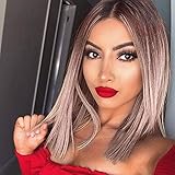AISI QUEENS Bob Wig Short Blonde Wigs for Women Cosplay Party Use Synthetic Ombre Ash Blonde Hair Middle Part Shoulder Length Wig (14