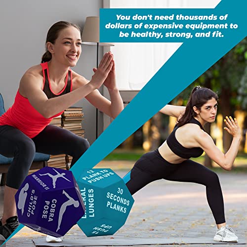 NCA Exercise Dice - 2 Fitness Dice+ 1 Yoga Dice + Bodyweight Exercise Cards - Add Fun and Variety to Workouts for Home or The Gym- Workout Dice 12 Sided Foam for Kids or Adults Turquoise & Indigo - Image 4