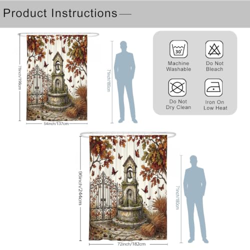 Rideau de douche extra long polyester imperméable motif feuilles papillon 243cm - 4