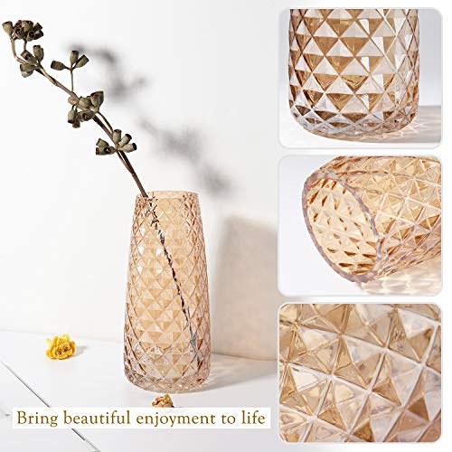 Luxspire Glass Vase, Ins Style Pineapple Pattern Irised Crystal Clear Floral Flower Plant Decorative Container for Home Office Desk Decoration, Ideal Gifts for Birthday Wedding Housewarming - Amber - Afbeelding 6