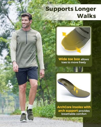 FitVille Men's Slip-on Shoes Wide Width Sneakers Hands Free Walking Shoes Gym Shoes for Men with Arch Support - Cloud Wanderer V52