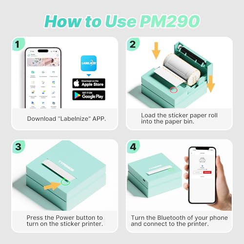 TYPONOS Portabel Sticker Maker with 3 Rolls Paper, Green, 1 Pack