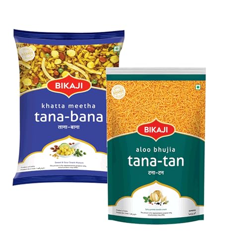 Khatta Meetha 1000g and Tana-Tan (Aloo Bhujia) 200g Combo of 1200g (42.33Oz) – Authentic Indian Snacks Family Pack | Crunchy Namkeen, Party Mix, Bar Snacks & Tea-Time Treats