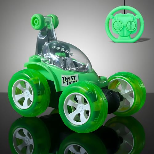 Image of Smartboy's 360-Degree Rotational High Speed 5 Way Remote Controlled Stunt Car Toy Vehicle with 3D Lightning and Musical for Boys Girls Kids - Rechargeable with USB Charging Cable (9802 - Green)