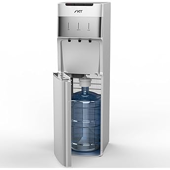 Self-Cleaning Bottom Load Water Cooler Dispenser with Ice Maker for 5 Gallon 3 Temperature Settings 22lbs Daily Capacity White