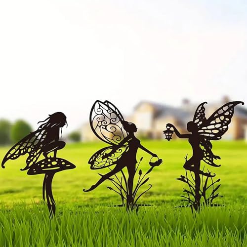 JGZTJXNK Garden Decoration Fairy Metal Flower Fairy 3-Piece Set Suitable for Yard, Flower Pot, Lawn, Flower Bed Decoration Gifts