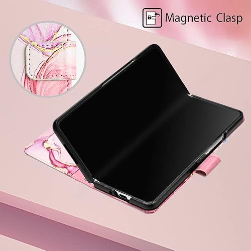 Miniatura 6 de Compatible con Galaxy Z Fold5 - Funda de piel para teléfono, tarjetero de mármol, funda para tarjetas de crédito, para mujer, cordón cruzado largo