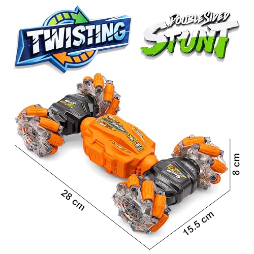 Image of VGRASSP Dual Control Twisting Drift Stunt Car Toy for Kids with Remote Control and Gesture Wrist Controller - Rechargeable 360 Rotating RC Car Toy with LED Lights, Sound Effects - Orange