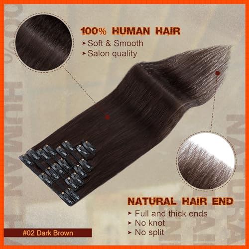 Image of Benehair Clip in Hair Extensions Real Human Hair, Black Hair Extensions Clip in Human Hair for Women, Long Straight, Remy Natural, Full Head 8pcs 20inch #1B Natural Black
