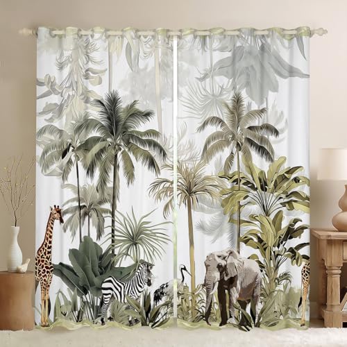 Erosebridal Giraffe Curtains Wild Animals Wildlife Window Treatments for Kids Child,Botanical Jungle Window Curtains Palm Leaf Banana Tree Draperies Plant Leaves Bedroom Decor 76