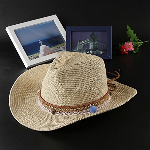Straw Cowboy Hat For Women Men Girls Roll Up Wide Brim Western Cowgirl Summer Beach Sun Hats Beige #TOP6