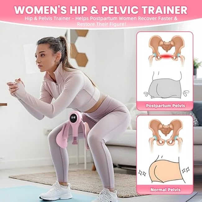 Pelvic Floor Exercise Device, Thigh Master Thigh Exerciser, Adjustable Resistance1-18kg(40lbs) & LED Smart Counter, 360¡ãInner Thigh Exerciser, Pelvic Floor Trainer Woman for Home Gym, Light Pink