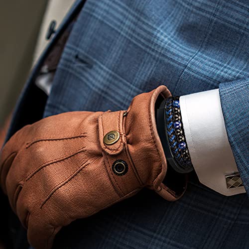 Leather Bracelet, New Mens Braided Bracelet Bead With Lava And Onyx Bead, Cuff Bracelets For Men, Cowhide Braided Bangle, Punk Wristband, With Stainless Steel Magnetic Clasp Gift For Men Him #TOP3