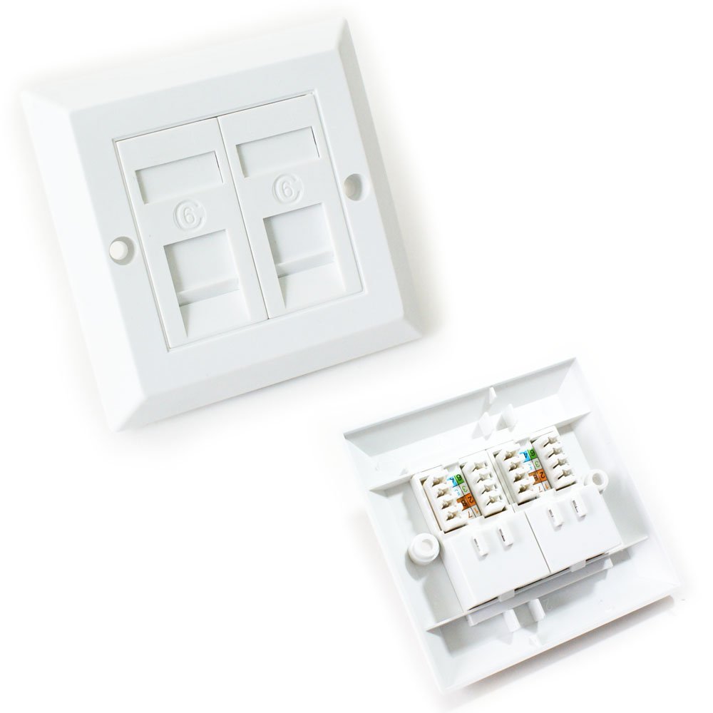 Buy Double Port CAT6 IDC Wall Outlet Face Plate 2 Way RJ45 Network