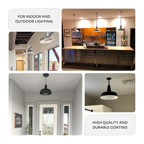 Image of Steel Lighting Co. Carson Barn Light | Ceiling Mounted Pendant | 16 inch Dome | 12 inch Sloped Stem | Industrial Style Steel Light Made in America | Galvanized Exterior /Galvanized Interior