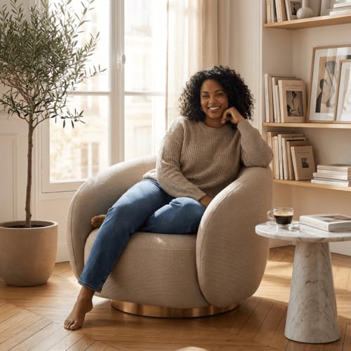 Image of Kingsman Furnitures Brok Swivel Luxury Accent Arm Chair 360 Degree Rotatable Sofa for Home | Bedroom, Living & Drawing Room | Ultra Soft and Comfortable for Lounge (Avalon Sand, Non-Swivel)