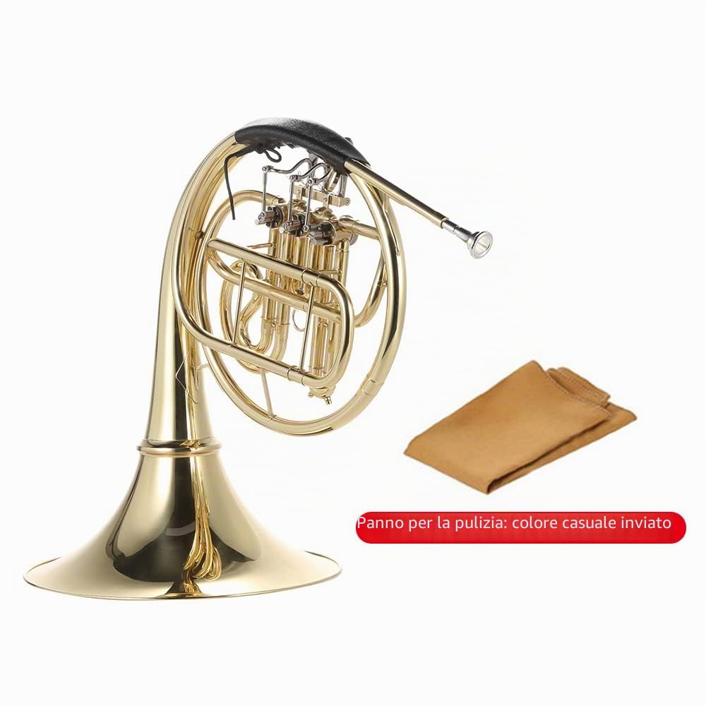 HUIOP Sib corno francese singolo 3 tasti ottone lacca oro corno francese diviso a singola strumento a fiato con bocchino cupronichel custodia per il trasporto,Corno francese singolo