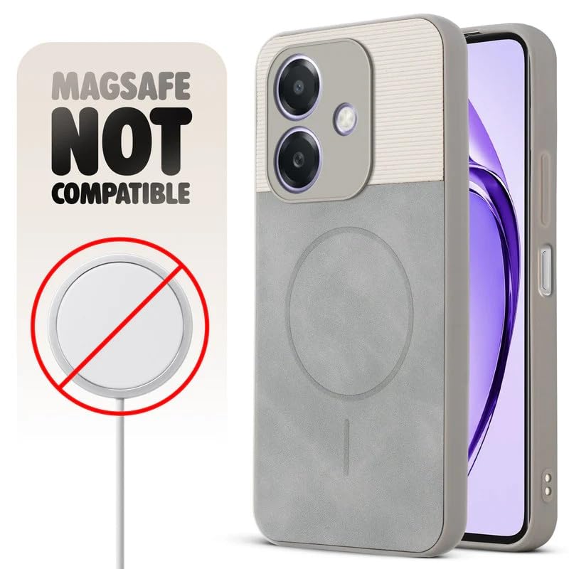 Image of Bintage Mac Safe Design Hard Slim Back Case | Soft Border Camera Protect | Dual PU Leather Finish Back Cover Compatible for Oppo A59 5G - White & Grey