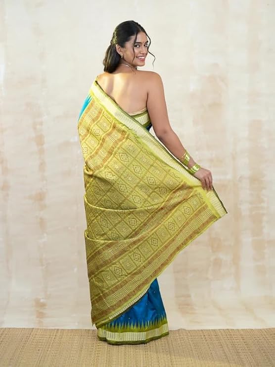 Image of Handmade Pure Bomkai Silk Saree Khandua Natural Silk Ikkat Saree For Women /Ethnic Wear /Traditonal Saree /Handloom Saree With Regular Fit Blouse Piece