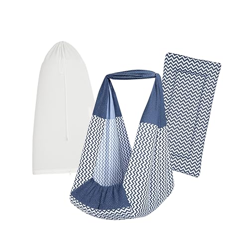 Image of Baby Cradle Set Swing /Jhula (Thottil Cloth, Palna, Dolna) | Hanging Cradle Cloth with Removable Bed and Mosquito Net | CRA-Navy Stripe