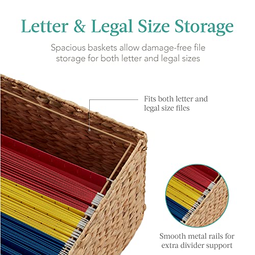 Best Choice Products Vertical Rolling File Cabinet, Multipurpose Portable Water Hyacinth Basket Organizer For Home Office, Workspace W/Rubberwood Frame, Metal Sliders, Locking Caster Wheels - Natural #TOP2