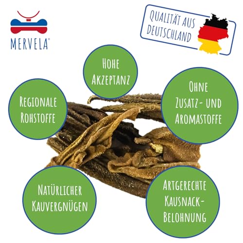 MERVELA Lammpansen für Hunde | 500 Gramm | Qualität aus Deutschland | 100% natürliche Kauartikel | getrockneter Kausnack ohne Zusatzstoffe