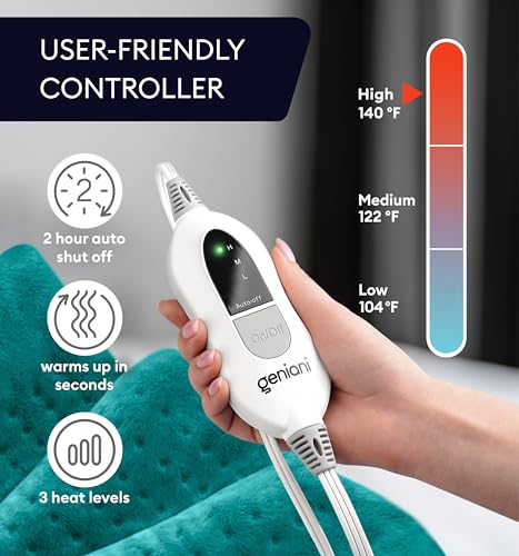 Image of GENIANI Electric Heating Pad for Back Pain & Cramps Relief, Electric Throw, Self Care Gifts for Women, Heating Pad for Neck & Shoulder, Machine Washable Microplush, Auto Shut Off12x24 inch, Viridian Green