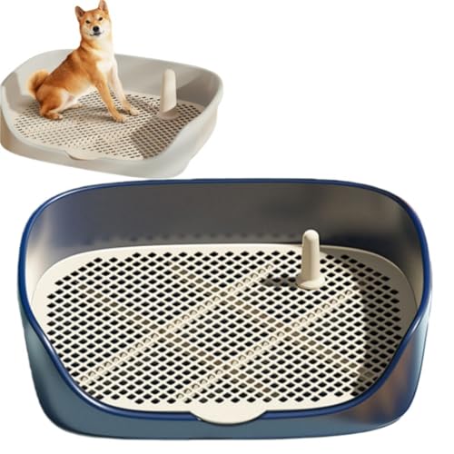 Qinaaiu 犬 トイレトレー ワイド はみ出し防止 大型犬対応 お手入れ便利 犬用小便器 中型犬 排泄 壁コラム付きペットトレーニング 携帯用子犬トイレパッドホルダー 取り外し可能なメッシュ (ブルー,40*30*11)