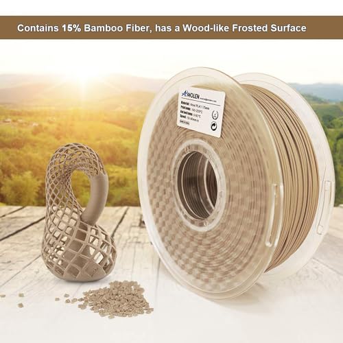 Image of AMOLEN 3D Printing Filament Pla Wood Bamboo 3D Printer Filament, PLA Filament 1.75mm 15% Real Bamboo Fiber, 1kg /2.2lb 15% Wood Fiber